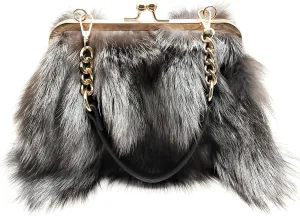 Luxurious Fashion Natural Fox Fur with Hair Handbag for Women and Ladies