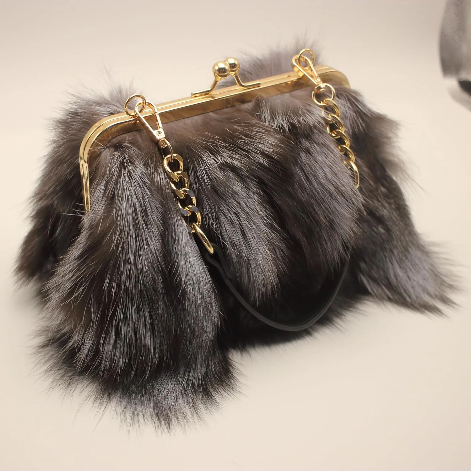 Luxurious Fashion Natural Fox Fur with Hair Handbag for Women and Ladies