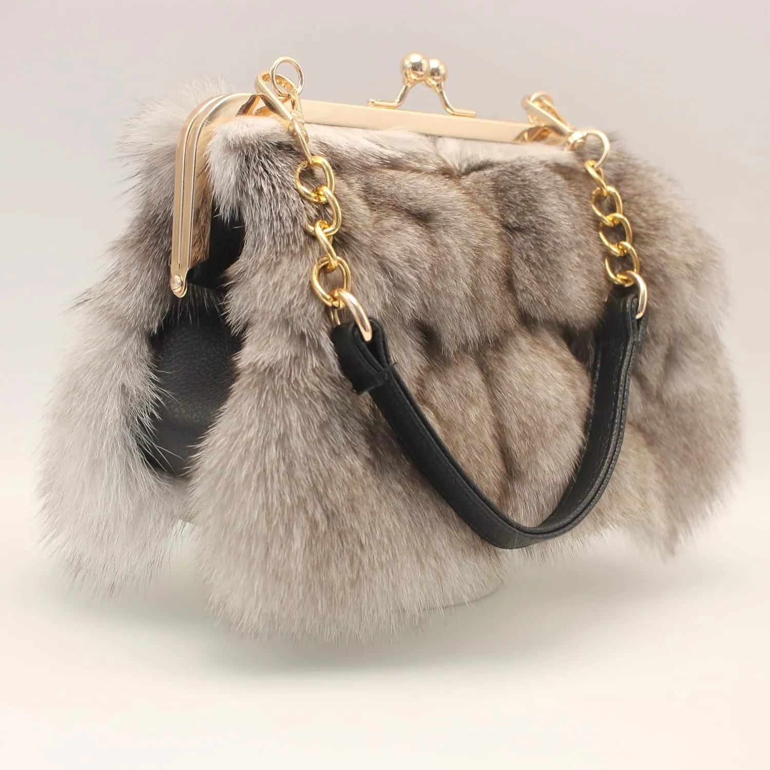 Luxurious Fashion Natural Fox Fur with Hair Handbag for Women and Ladies