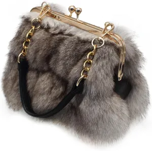 Luxurious Fashion Natural Fox Fur with Hair Handbag for Women and Ladies