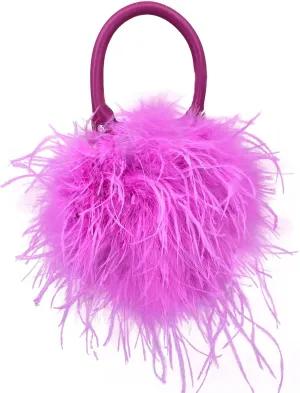 LVCOMEFF Women Ostrich Pink Feather Purse Mini Handbag for Party Furry Casual Daily Bubblegum Color
