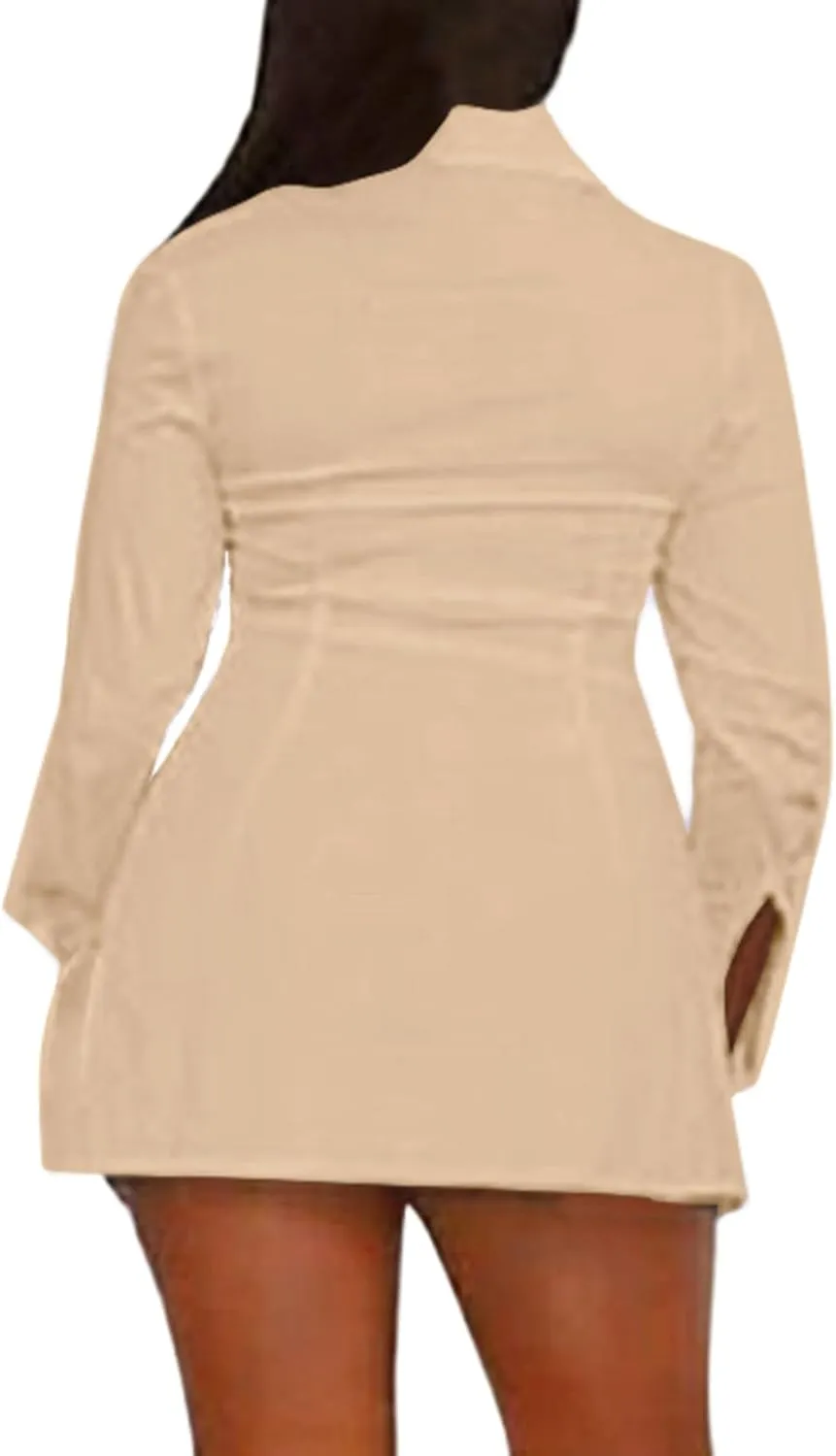 LYANER Women's Button Down Shirt Dress Collar V Neck Long Sleeve Slit Sexy Shirt Dresses