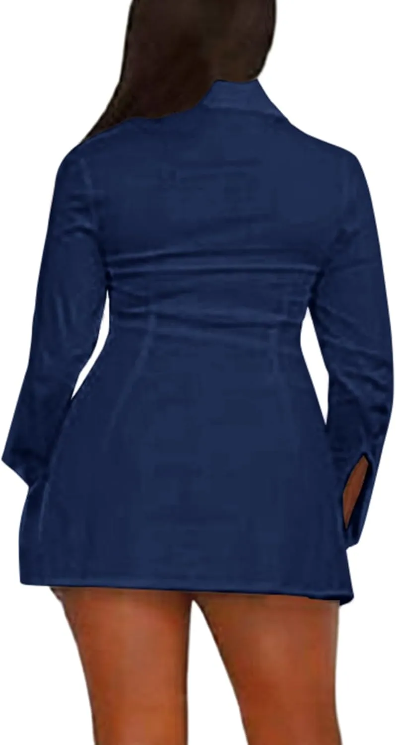LYANER Women's Button Down Shirt Dress Collar V Neck Long Sleeve Slit Sexy Shirt Dresses