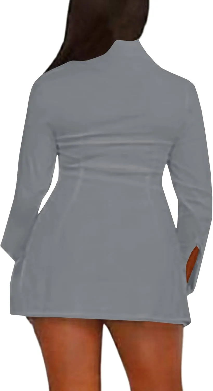 LYANER Women's Button Down Shirt Dress Collar V Neck Long Sleeve Slit Sexy Shirt Dresses