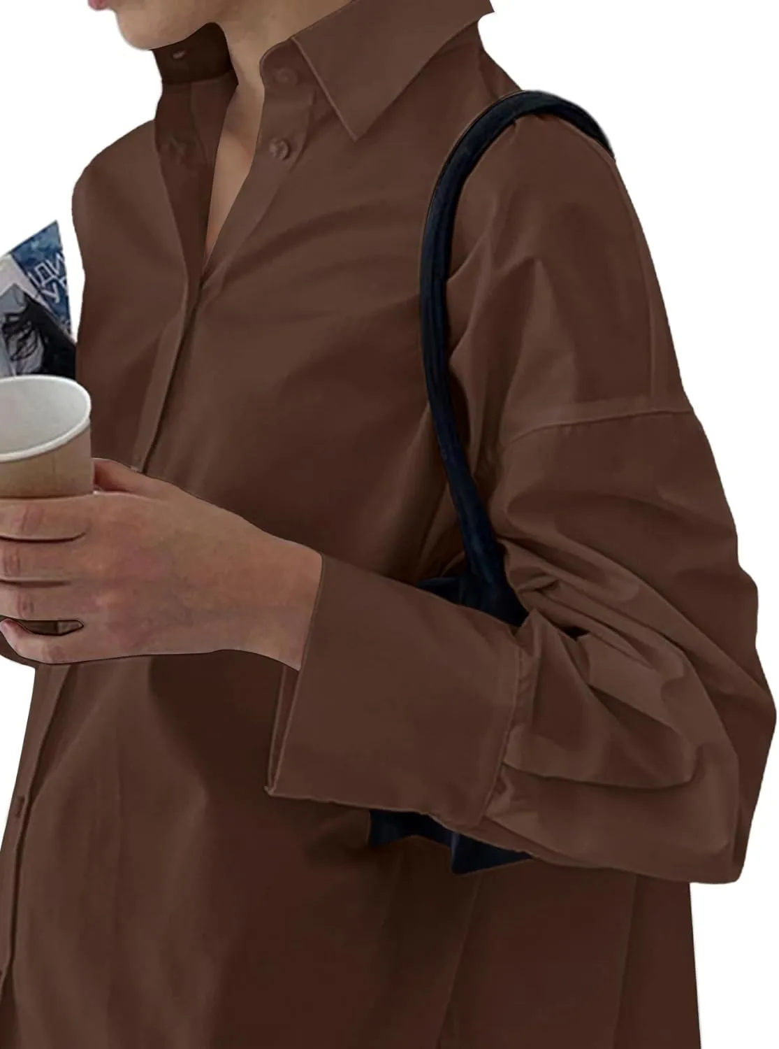 LYANER Women's Casual Shirt Dress Collar V Neck Button Down Loose Long Sleeve Mini Dresses