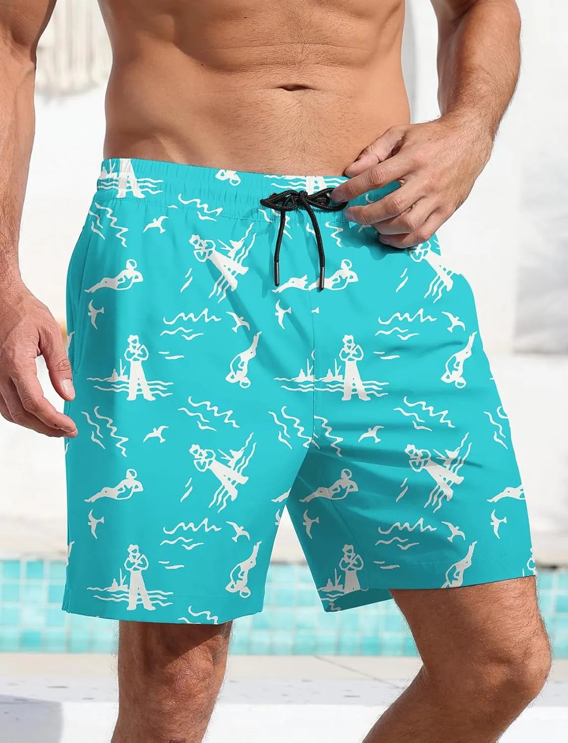 Lzzidou Men's Swim Trunks 8 Inch Inseam Mesh Lining Board Shorts Quick Dry Bathing Suit