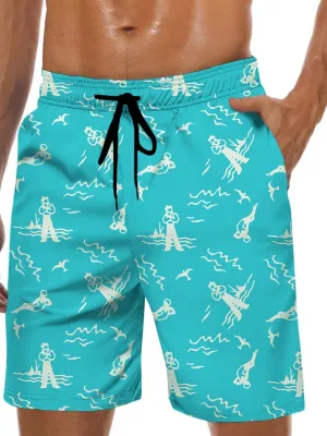Lzzidou Men's Swim Trunks 8 Inch Inseam Mesh Lining Board Shorts Quick Dry Bathing Suit