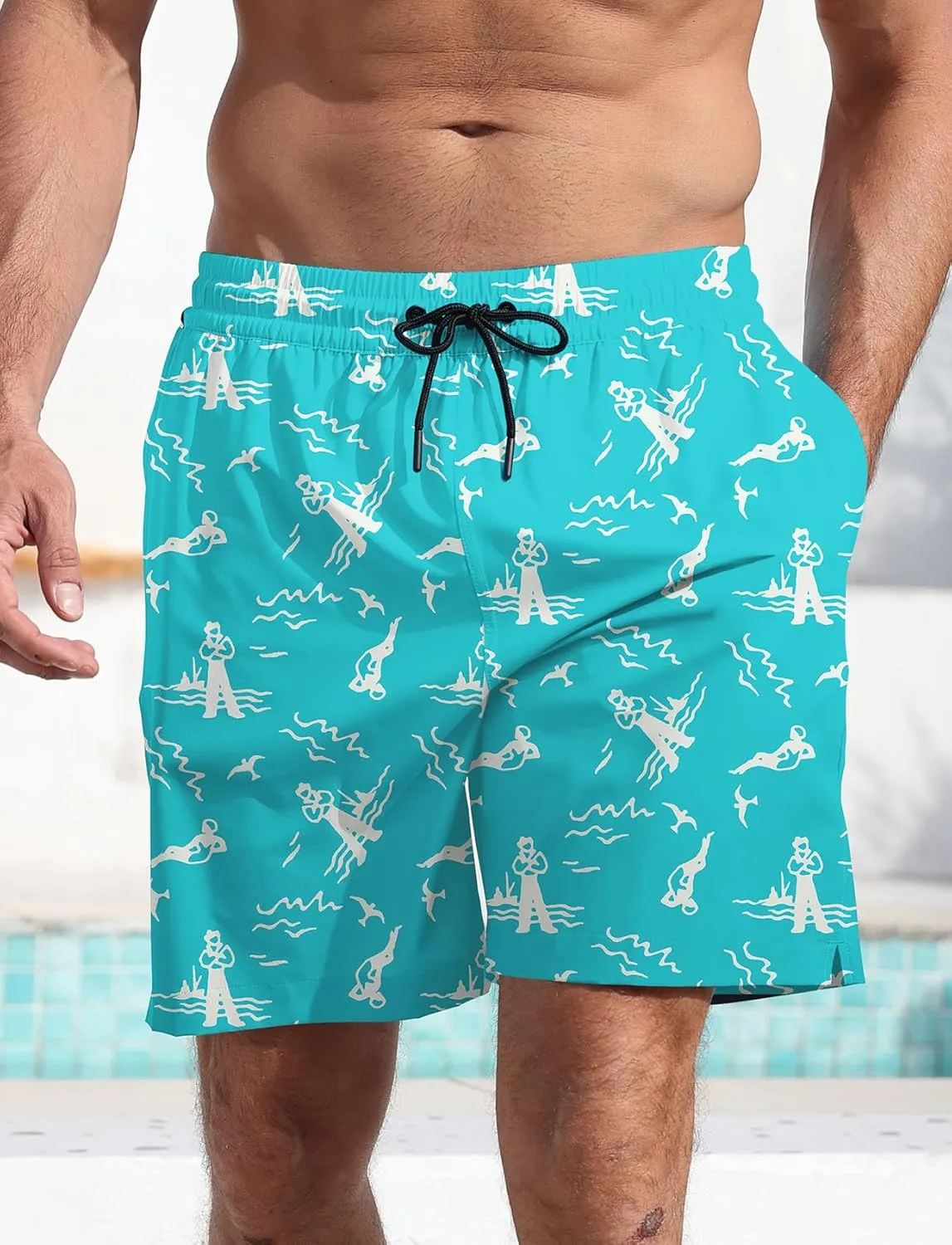 Lzzidou Men's Swim Trunks 8 Inch Inseam Mesh Lining Board Shorts Quick Dry Bathing Suit