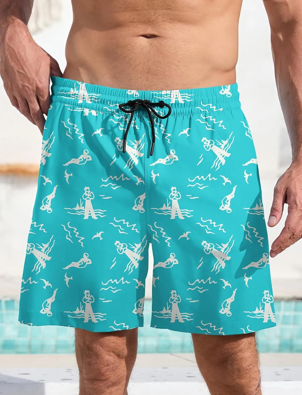 Lzzidou Men's Swim Trunks 8 Inch Inseam Mesh Lining Board Shorts Quick Dry Bathing Suit