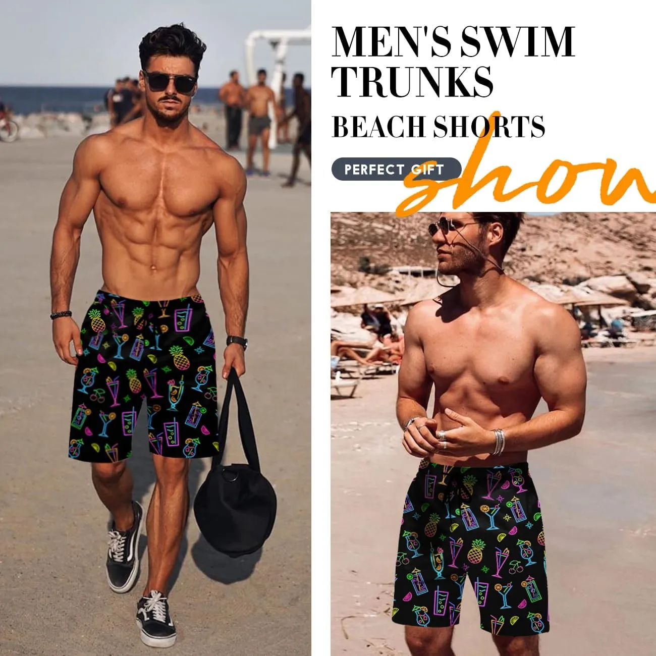 Lzzidou Men's Swim Trunks 8 Inch Inseam Mesh Lining Board Shorts Quick Dry Bathing Suit