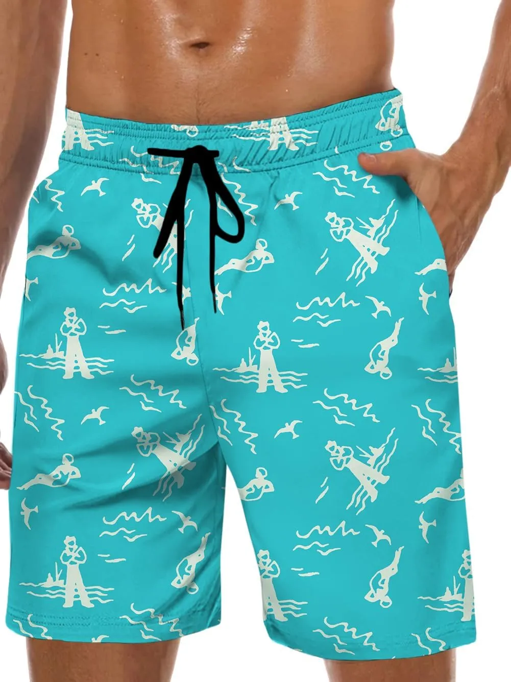 Lzzidou Men's Swim Trunks 8 Inch Inseam Mesh Lining Board Shorts Quick Dry Bathing Suit