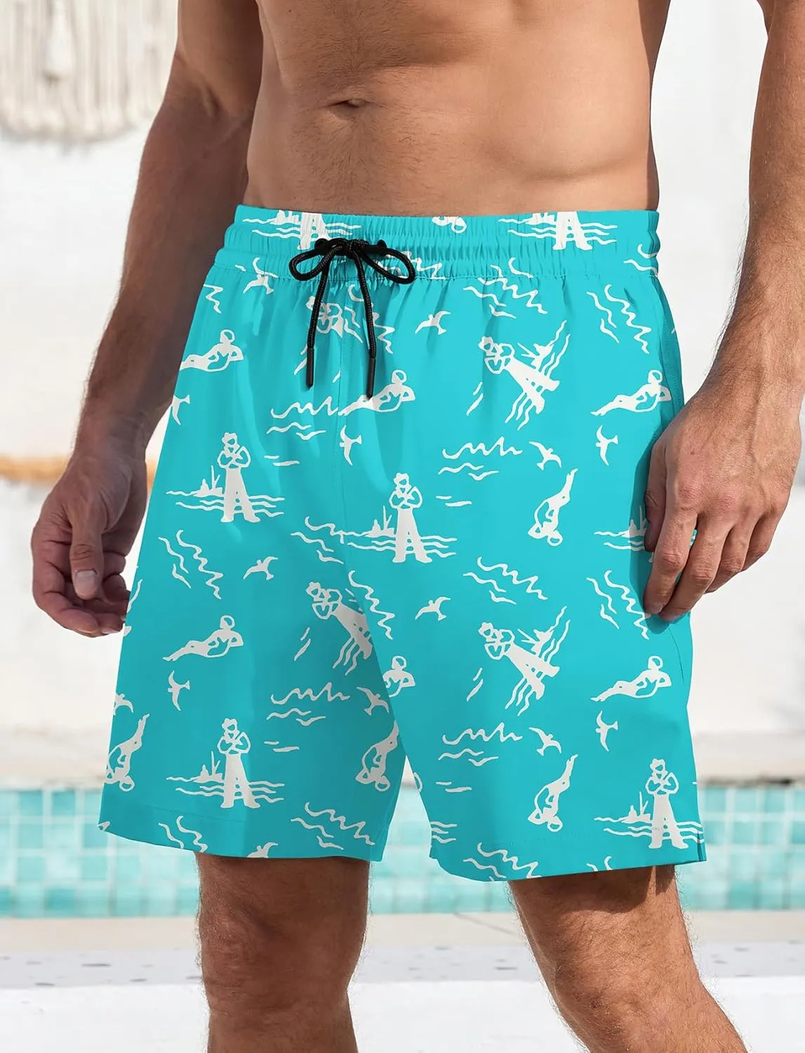 Lzzidou Men's Swim Trunks 8 Inch Inseam Mesh Lining Board Shorts Quick Dry Bathing Suit