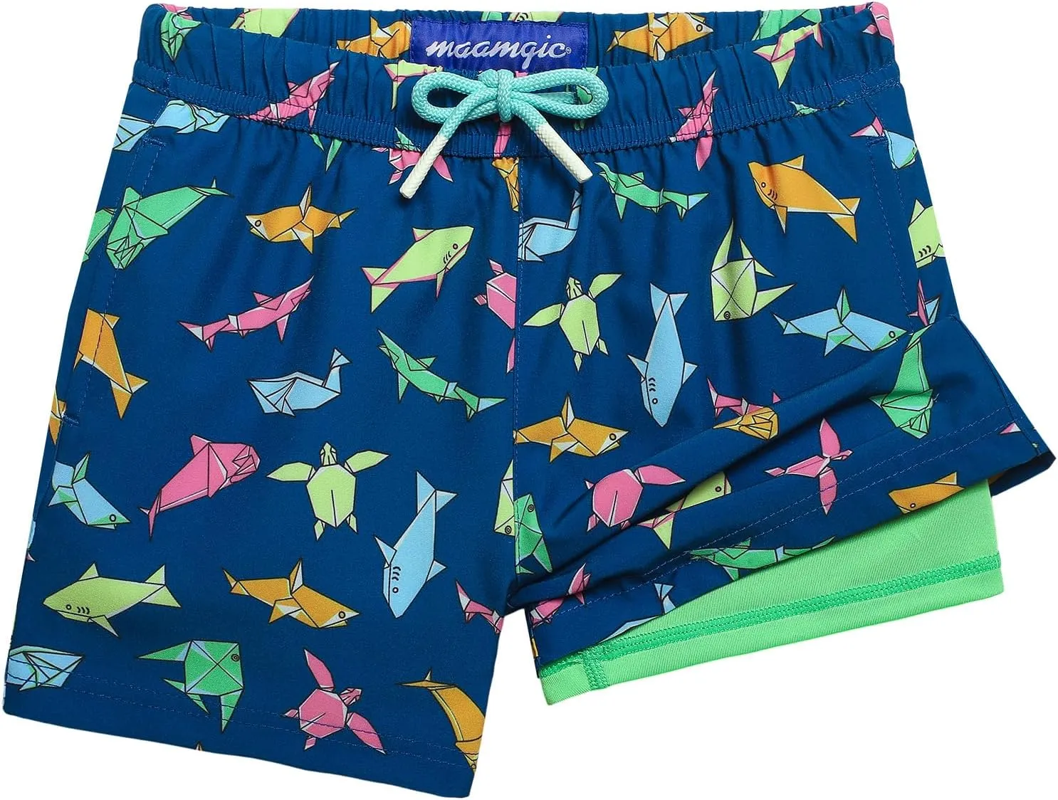 maamgic Boys Swim Trunks with Compression Liner Stretch Boy Swim Shorts Toddler Bathing Suit Swimsuit