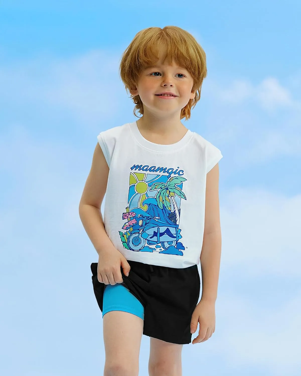 maamgic Boys Swim Trunks with Compression Liner Stretch Boy Swim Shorts Toddler Bathing Suit Swimsuit