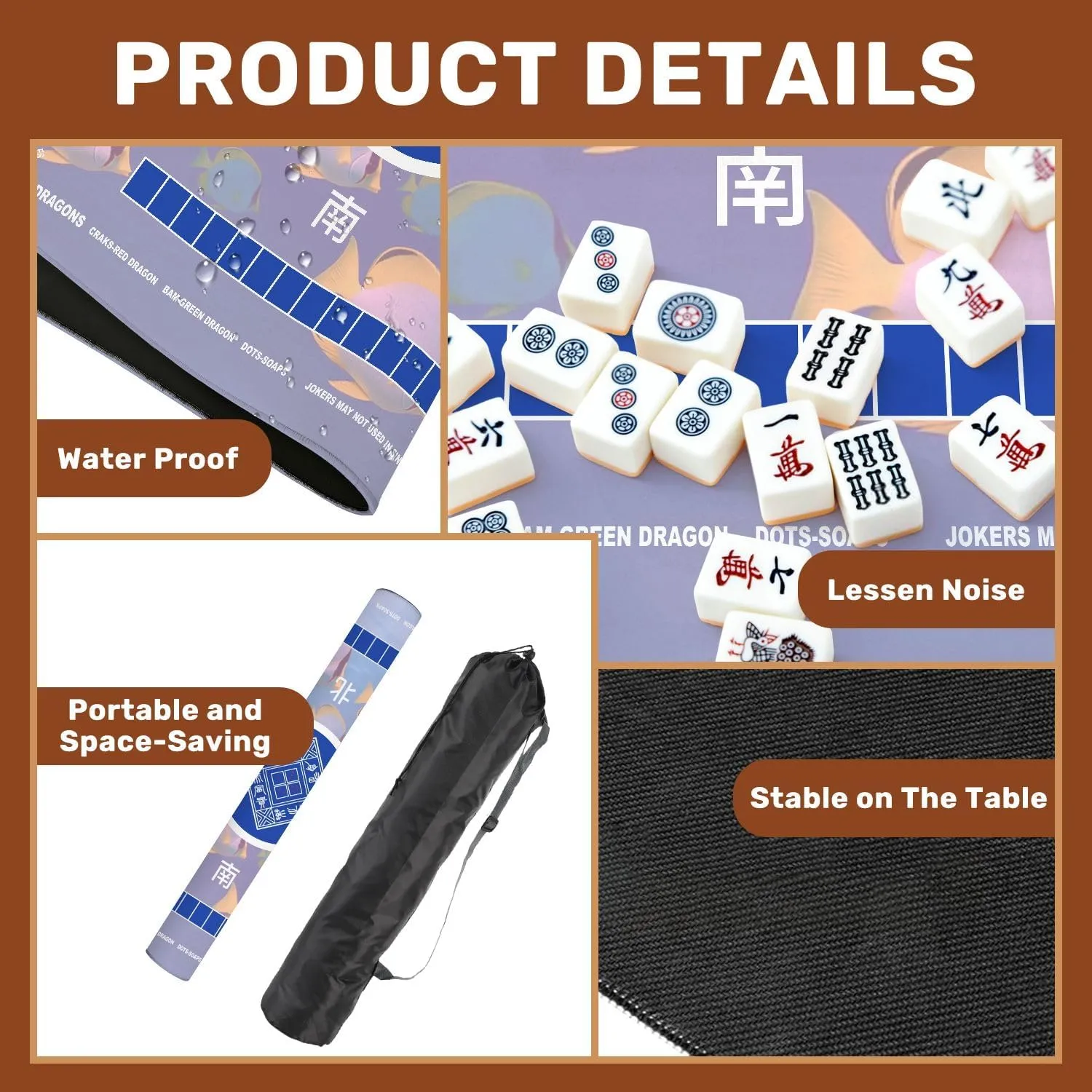 Mahjong Mat with Rules 31.5" x 31.5" School Colorful Tropical Fish Non-Slip Noise Reduction Table Cover for Mahjong Dominoes Poker Card Board and Tile Games