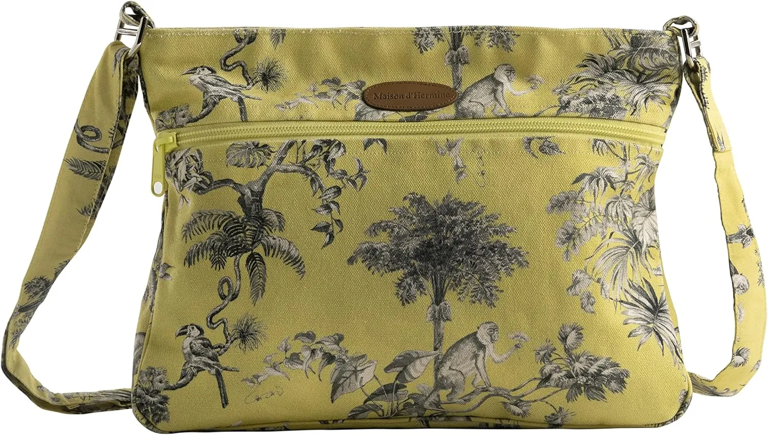 Maison d' Hermine Cross Body Bag Cotton Adjustable Shoulder Strap Hand Bag Tote purse with Zippered & Slip Pockets