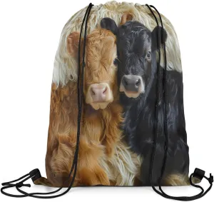 Manfei Highland Cattle String Bag 16X13 Inch Western Animal Cow Sports Backpack Birthday Gifts Rustic Farmhouse Drawstring Bags for Women Gym Sport Yoga