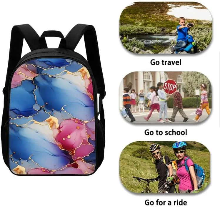 Marbling Texture Fluid Art Boys Kids Teens Backpack Set Liquid Marble Skin 3 Pcs Bags with Lunch Box and Pencil Case for School Sport Travel