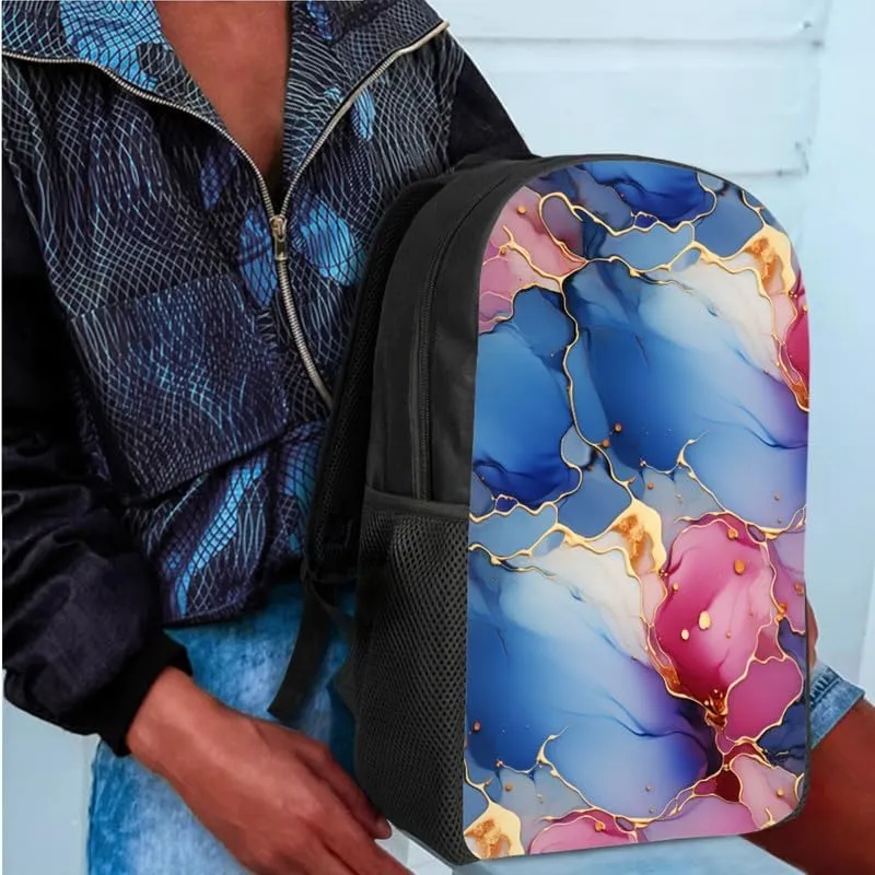 Marbling Texture Fluid Art Boys Kids Teens Backpack Set Liquid Marble Skin 3 Pcs Bags with Lunch Box and Pencil Case for School Sport Travel