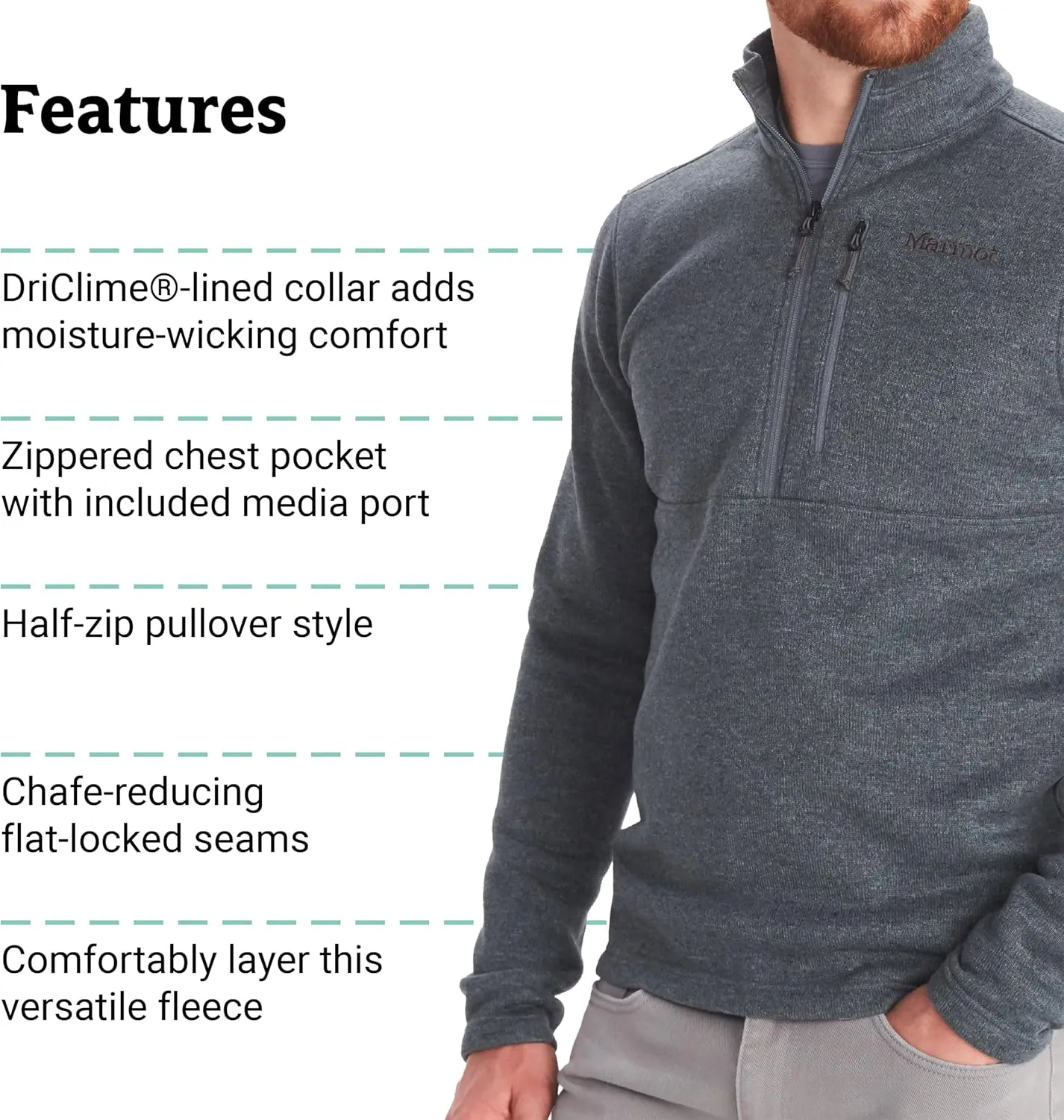 MARMOT Men's Drop Line 1/2 Zip Fleece Jacket