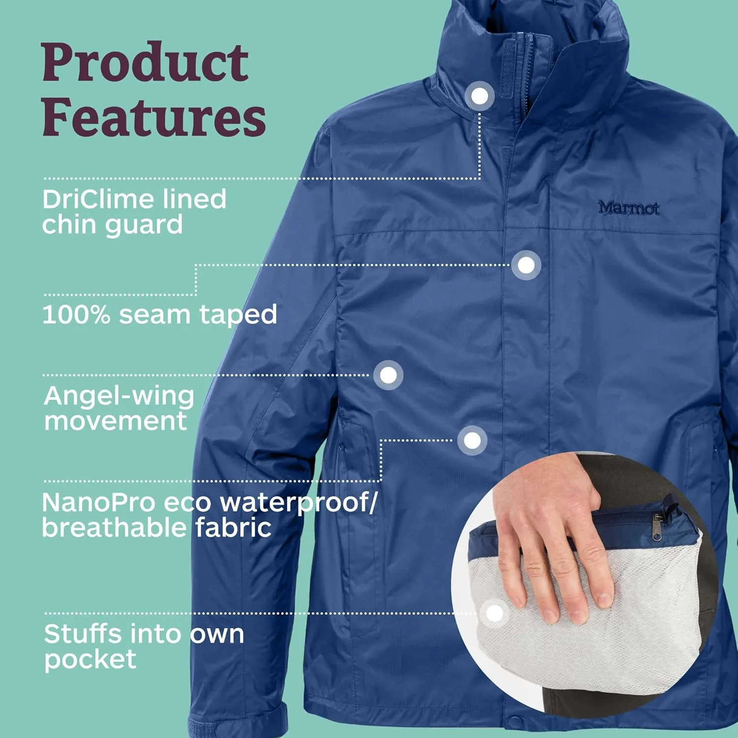 MARMOT Men's Precip Eco Waterproof Rain Jacket - 100% Recycled, Breathable, Lightweight, Packable Raincoat