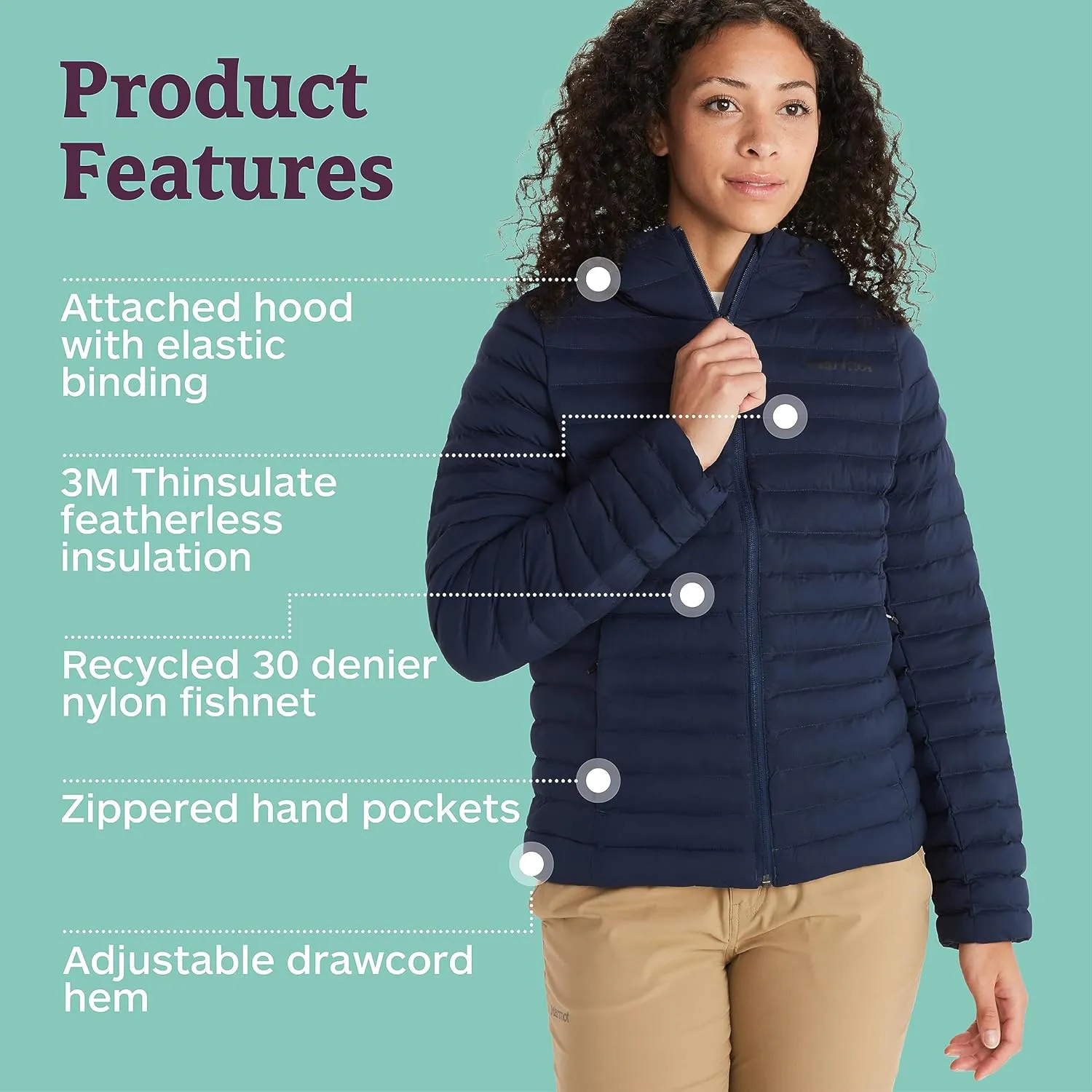 MARMOT Women's Echo Featherless Hoody - Lightweight Down-Alternative Puffer Jacket with Hood