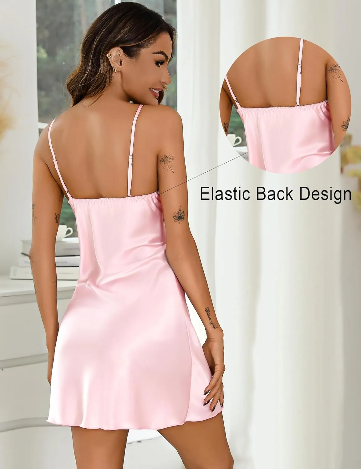 Marvmys Women's Satin Nightgown Sexy Lingerie Silk Slip Dress V Neck Chemise Mini Nighty