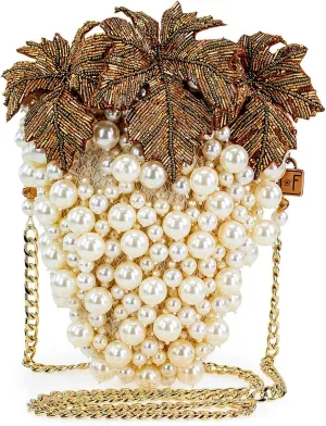 Mary Frances Grapes Galore Beaded Handbag Vineyard-Inspired Pearl Cluster Crossbody Bag, Multicolor