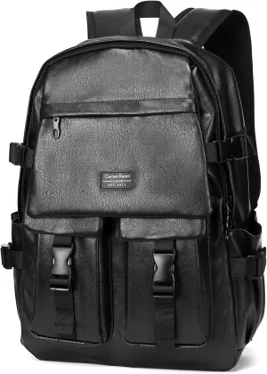 MATE ELEN Leather Laptop Backpack Fits 15.6 Inch Laptop Waterproof Travel Hiking Camping Overnight Weekend Business Casual Backpack Men Women Black Father's Day
