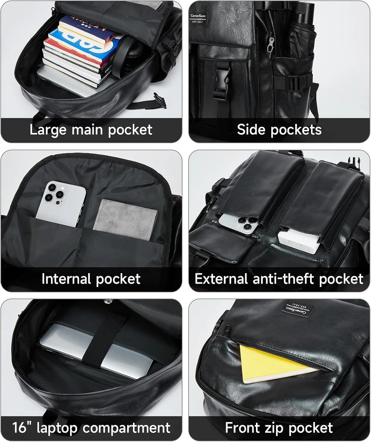 MATE ELEN Leather Laptop Backpack Fits 15.6 Inch Laptop Waterproof Travel Hiking Camping Overnight Weekend Business Casual Backpack Men Women Black Father's Day