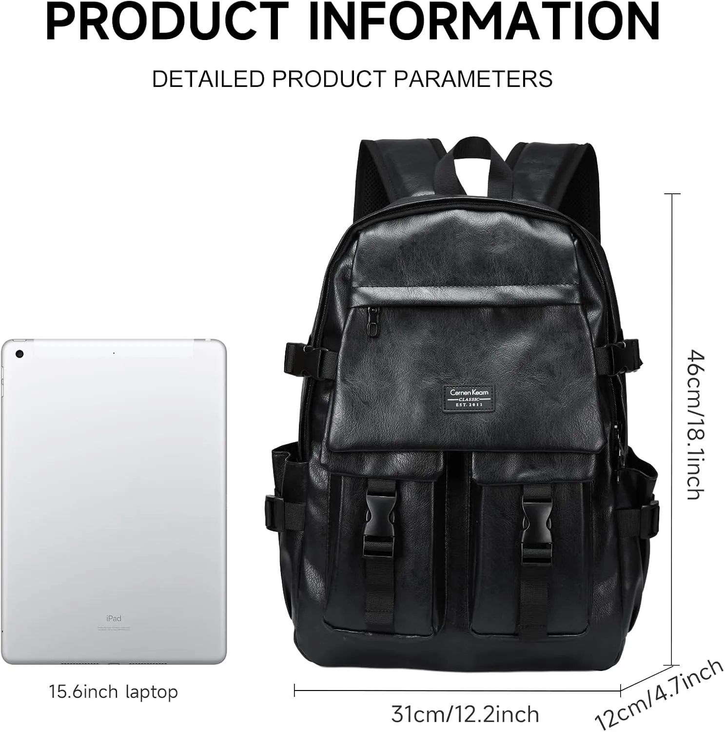 MATE ELEN Leather Laptop Backpack Fits 15.6 Inch Laptop Waterproof Travel Hiking Camping Overnight Weekend Business Casual Backpack Men Women Black Father's Day