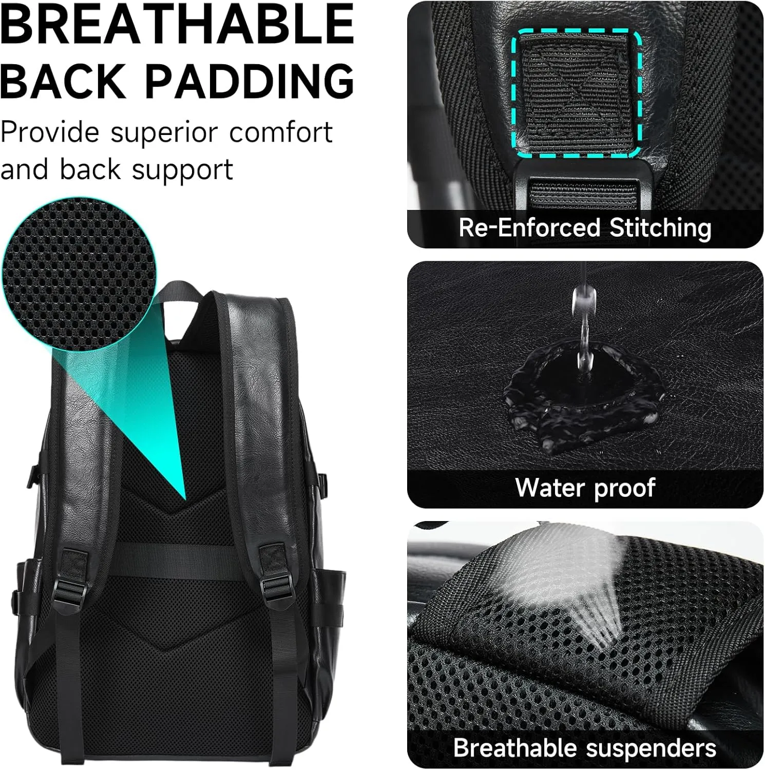 MATE ELEN Leather Laptop Backpack Fits 15.6 Inch Laptop Waterproof Travel Hiking Camping Overnight Weekend Business Casual Backpack Men Women Black Father's Day