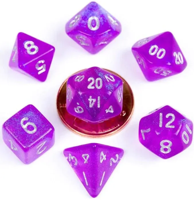 MDG 10mm Mini Polyhedral Dice Set: Stardust Purple