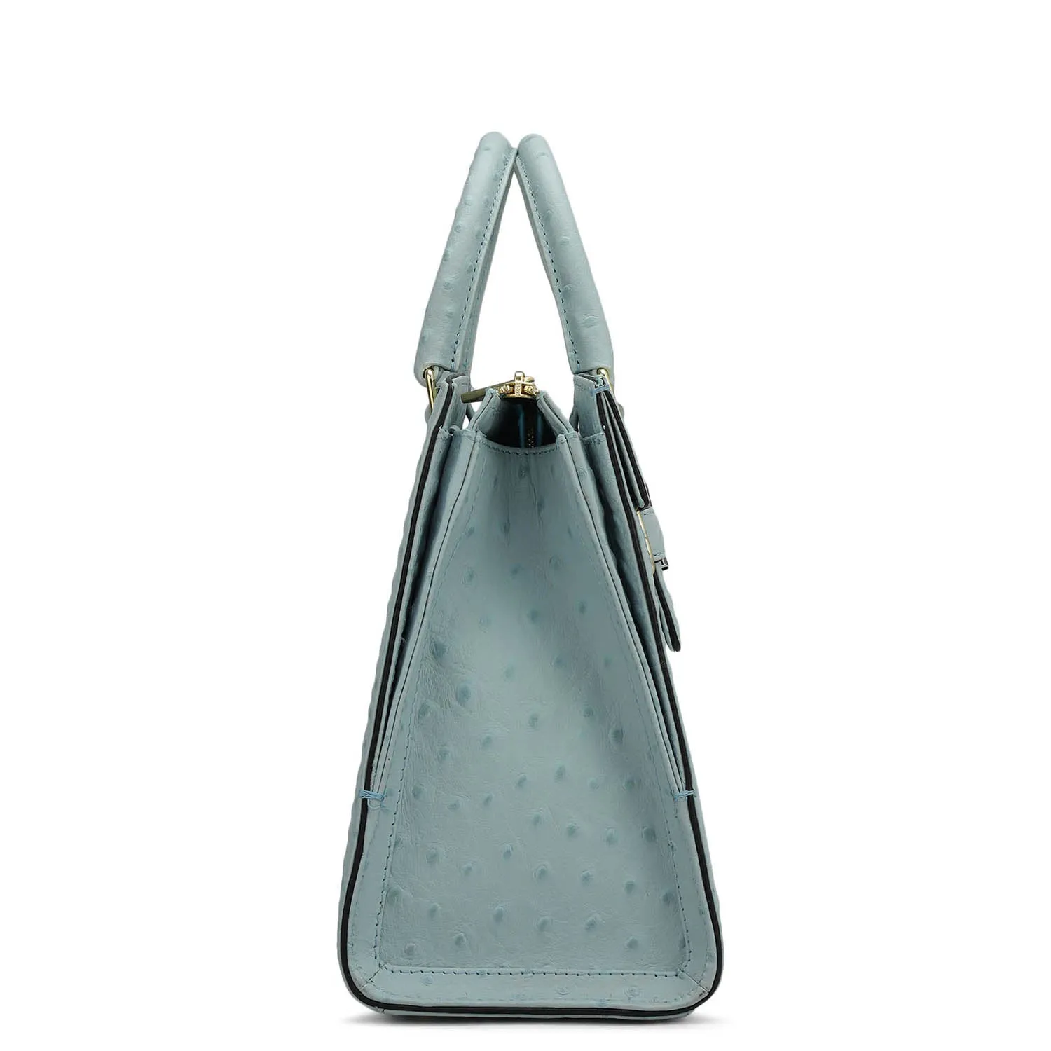 Medium Ostrich Leather Satchel - Ice Blue