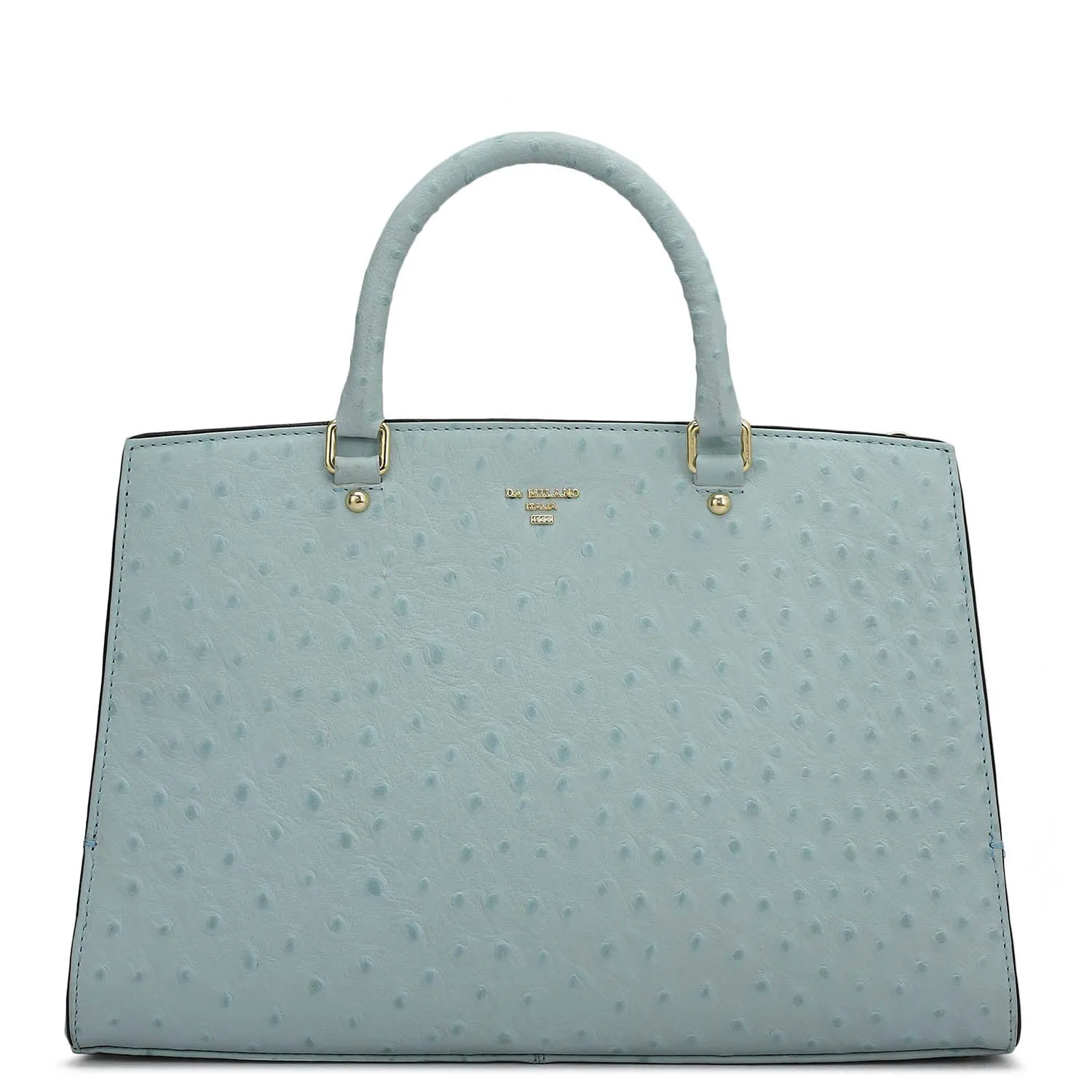 Medium Ostrich Leather Satchel - Ice Blue