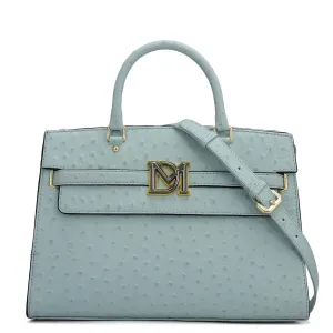 Medium Ostrich Leather Satchel - Ice Blue