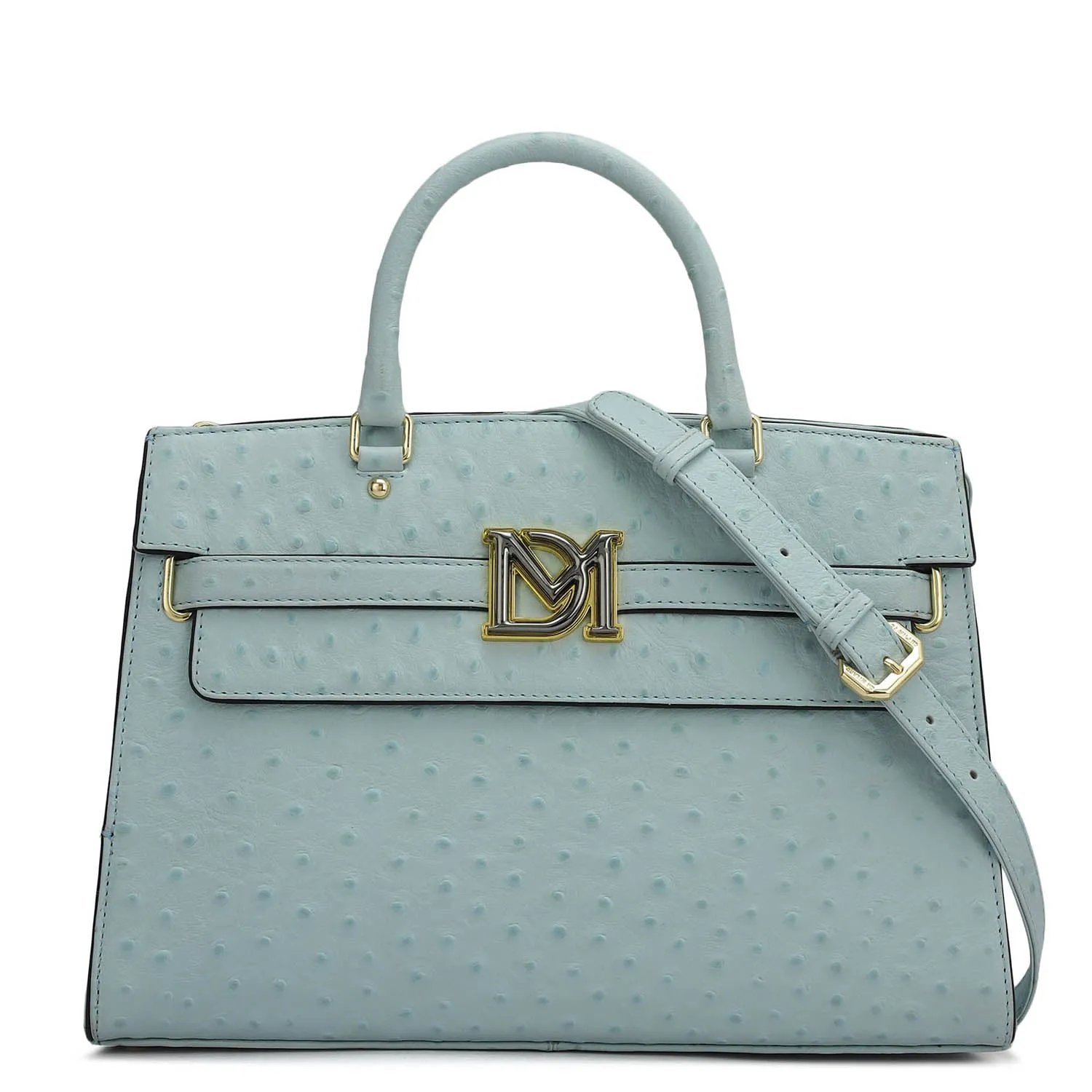 Medium Ostrich Leather Satchel - Ice Blue