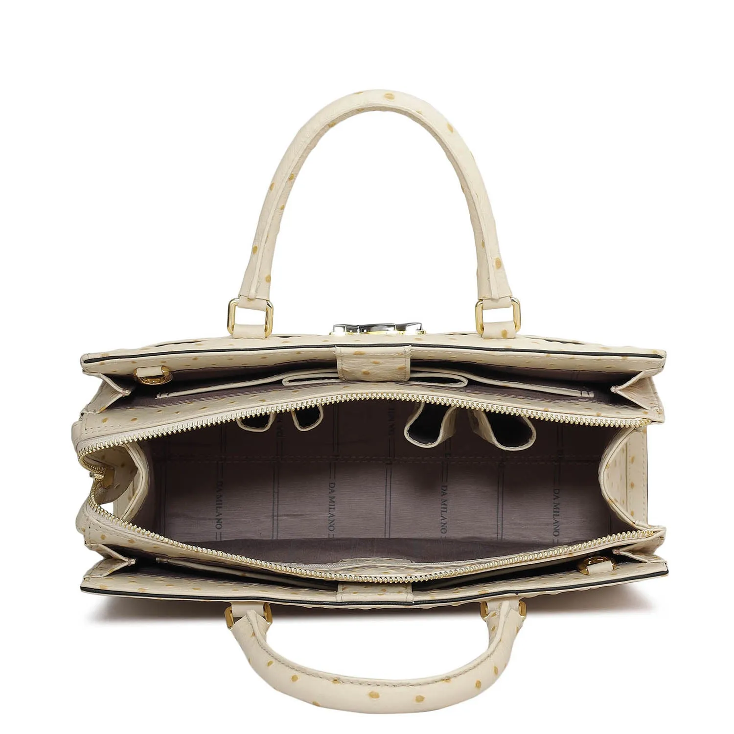 Medium Ostrich Leather Satchel - Vanilla