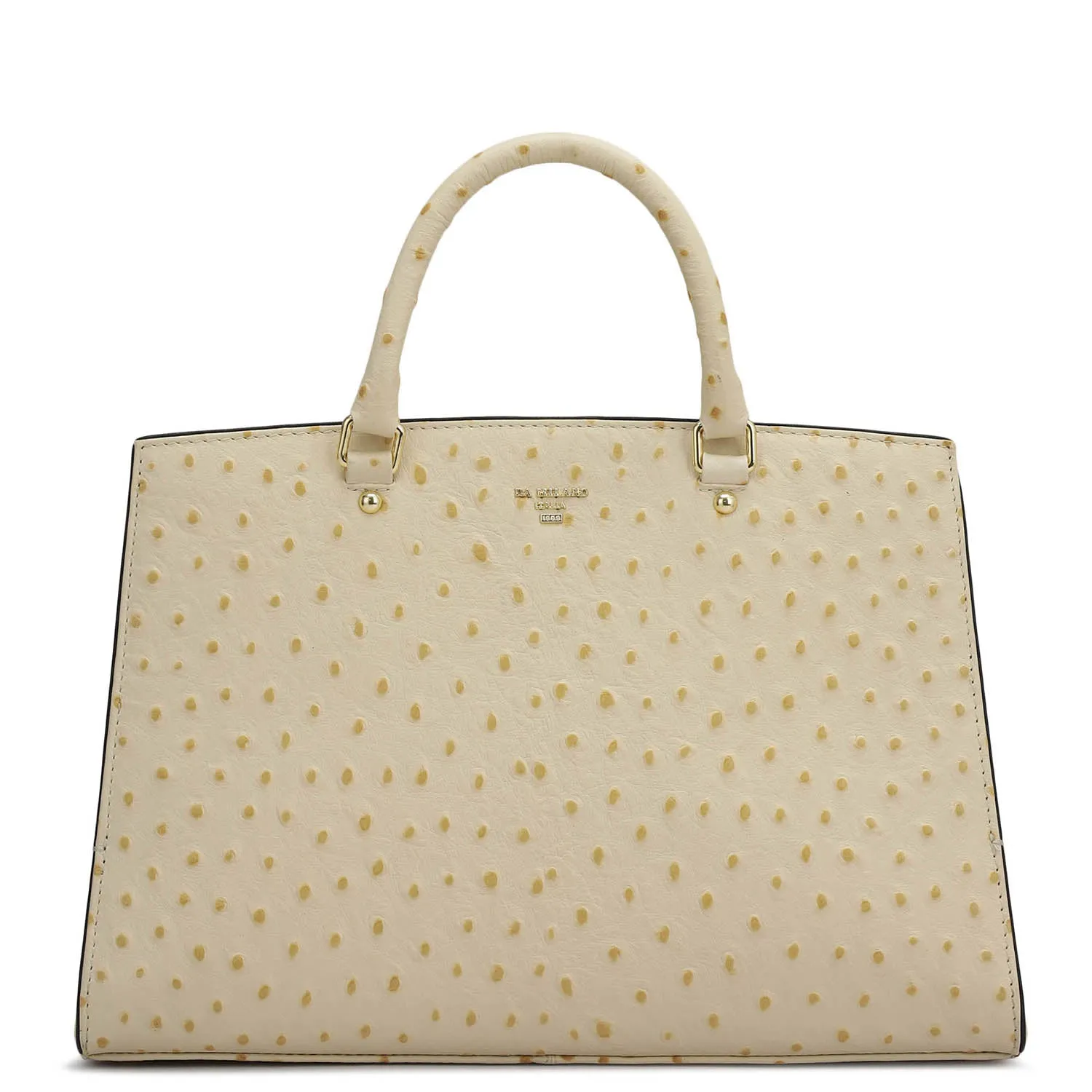 Medium Ostrich Leather Satchel - Vanilla