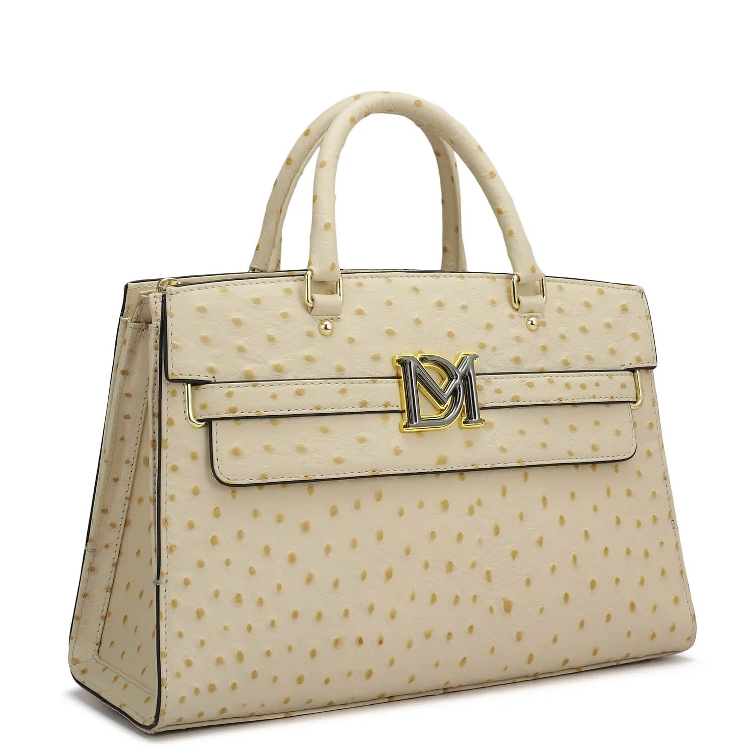 Medium Ostrich Leather Satchel - Vanilla