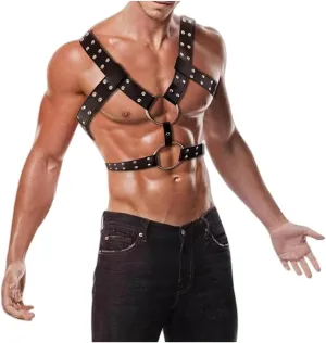 Men's Bondage Restraints Harness Belt Costume, PU Leather Gothic Chest Bondage Harness for Men S&M Adjustable Buckle Clothes Outfits BDSM Cosplay Fetish Masquerade Costume