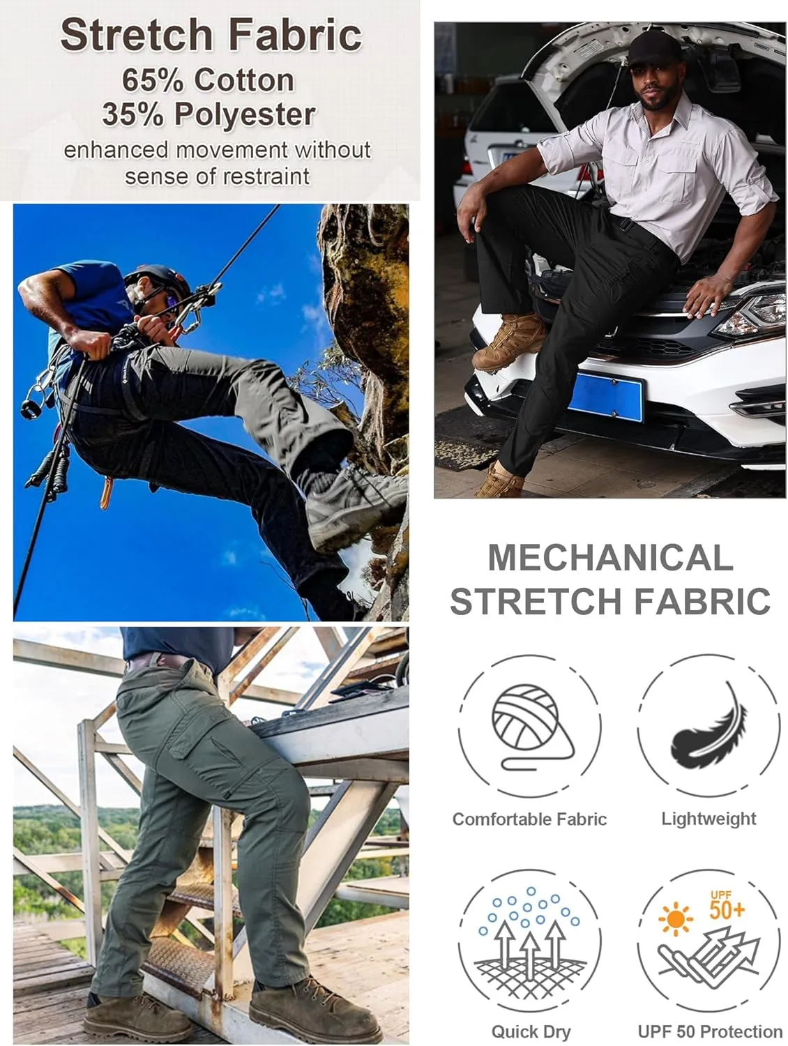 Men's Cargo Pants Ripstop Water Resistant Tactical Pants Lightweight Stretch Hiking Work Pants Outdoor Gear