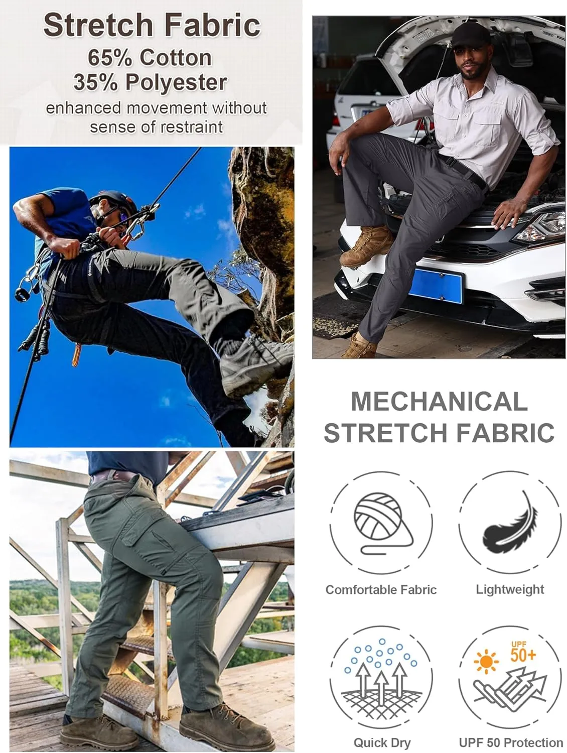 Men's Cargo Pants Ripstop Water Resistant Tactical Pants Lightweight Stretch Hiking Work Pants Outdoor Gear