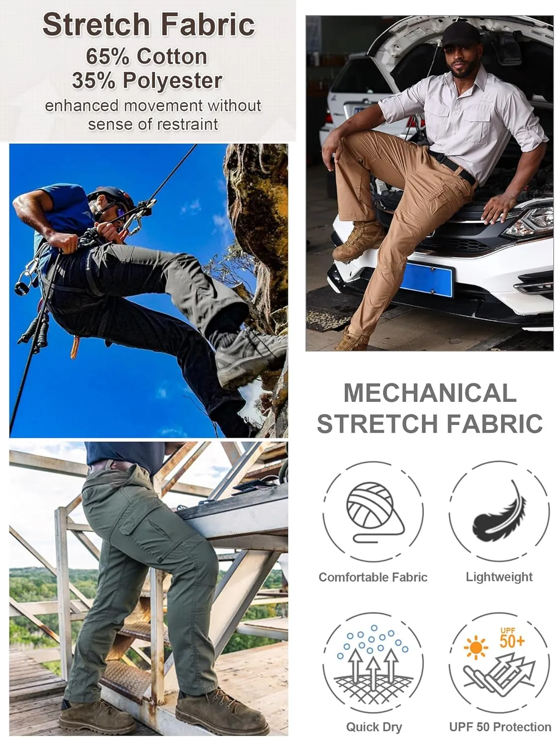 Men's Cargo Pants Ripstop Water Resistant Tactical Pants Lightweight Stretch Hiking Work Pants Outdoor Gear