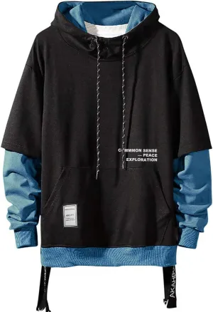 Mens Colorblock Pullover Casual Hoodie Hip Hop Tops Unisex Hooded Sweatshirt with Design