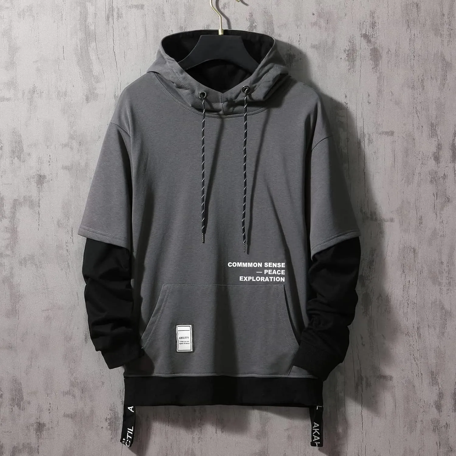 Mens Colorblock Pullover Casual Hoodie Hip Hop Tops Unisex Hooded Sweatshirt with Design