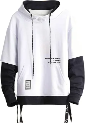 Mens Colorblock Pullover Casual Hoodie Hip Hop Tops Unisex Hooded Sweatshirt with Design