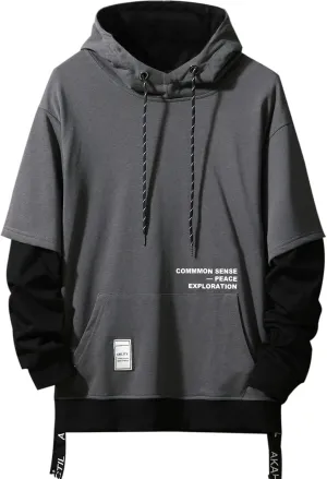 Mens Colorblock Pullover Casual Hoodie Hip Hop Tops Unisex Hooded Sweatshirt with Design