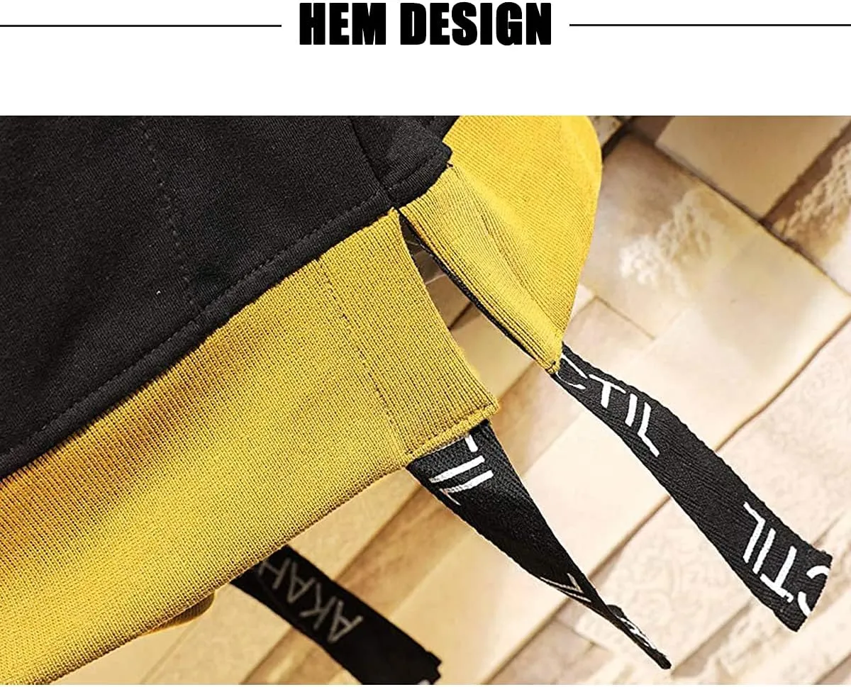 Mens Colorblock Pullover Casual Hoodie Hip Hop Tops Unisex Hooded Sweatshirt with Design