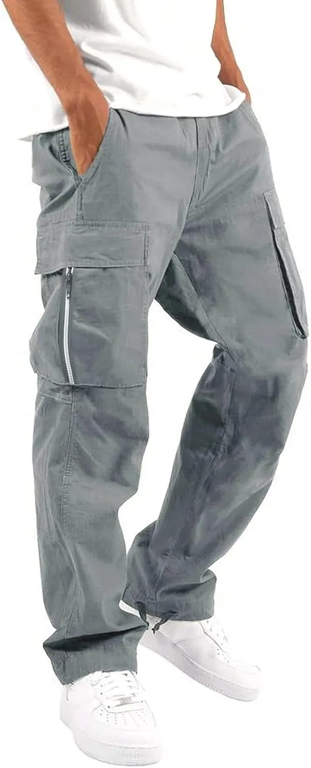 Mens' Fleece Joggers Sweatpants Solid Color Pants Men Overalls Drawstring Workout Tactical Joggers Sweatpants for Men